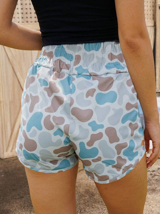 FullsizCamouflage Print Shirred High Waist Athleisure Shorts