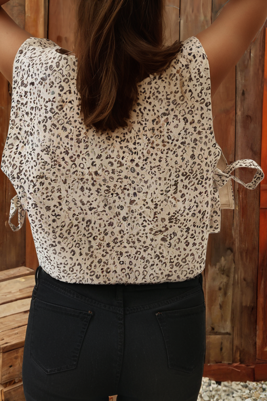 Western Leopard Print Knot Side Twill Vest