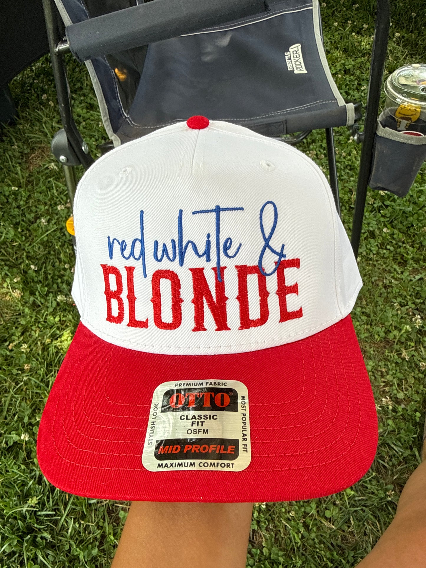 Red, white, blonde embroidered