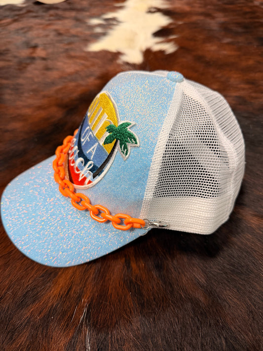 Sun of a Beach glitter trucker hat