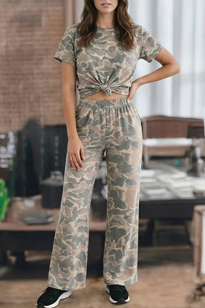 Full size Summer Camouflage Short Sleeve Tee and Pants Set