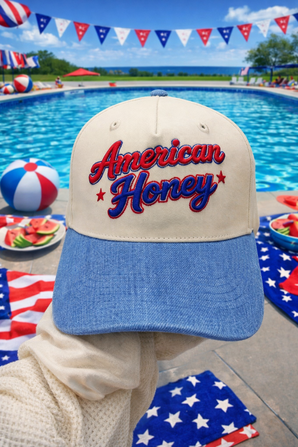 American Honey Embroidered 3D 4th of July Hat
