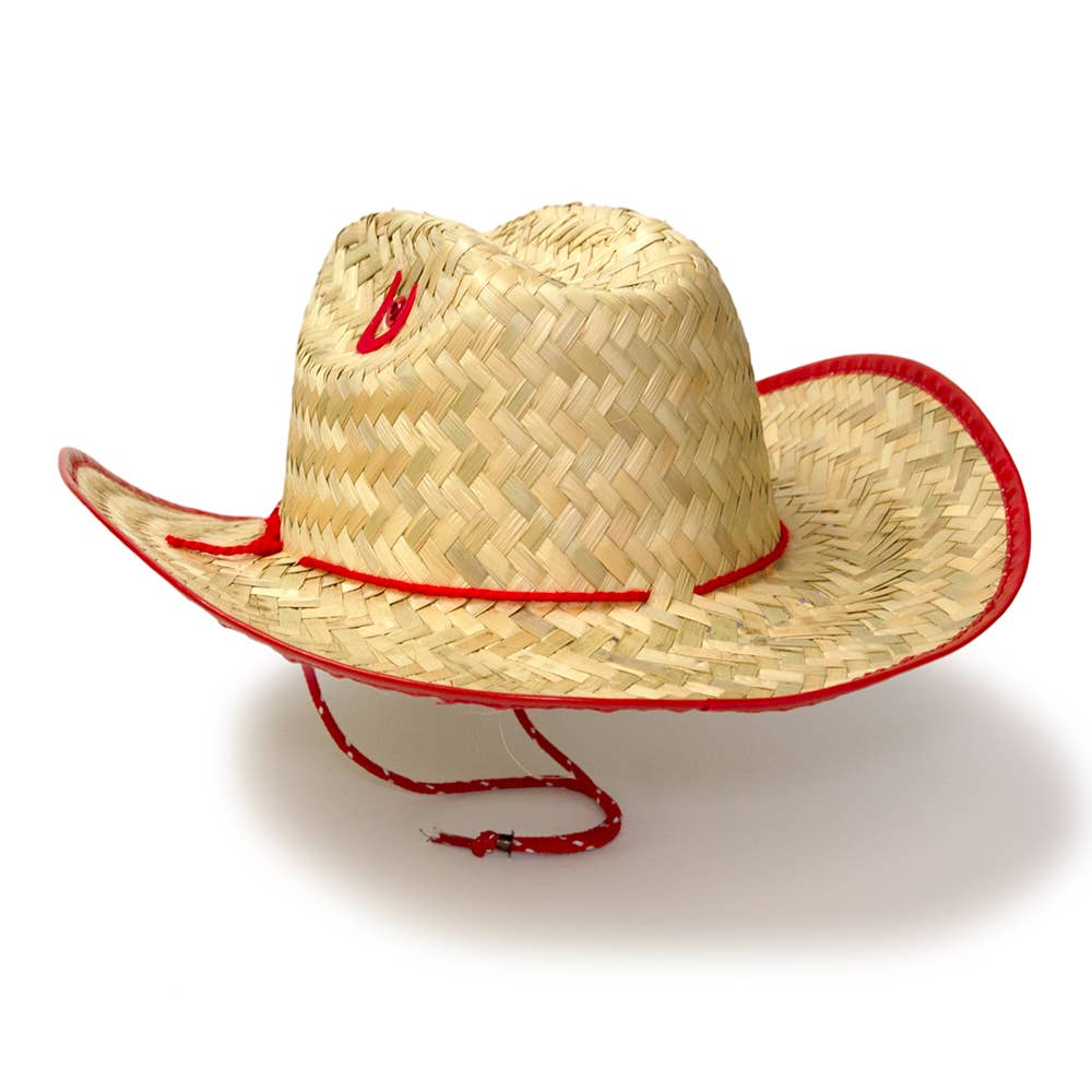Kid's Palm Straw Sheriff Hat with Red Trim