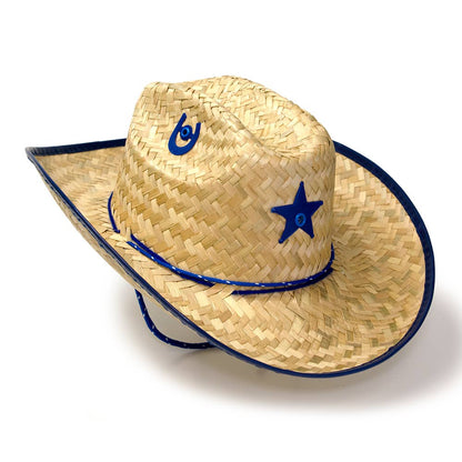 Kid's Palm Straw Sheriff Hat with Blue Trim