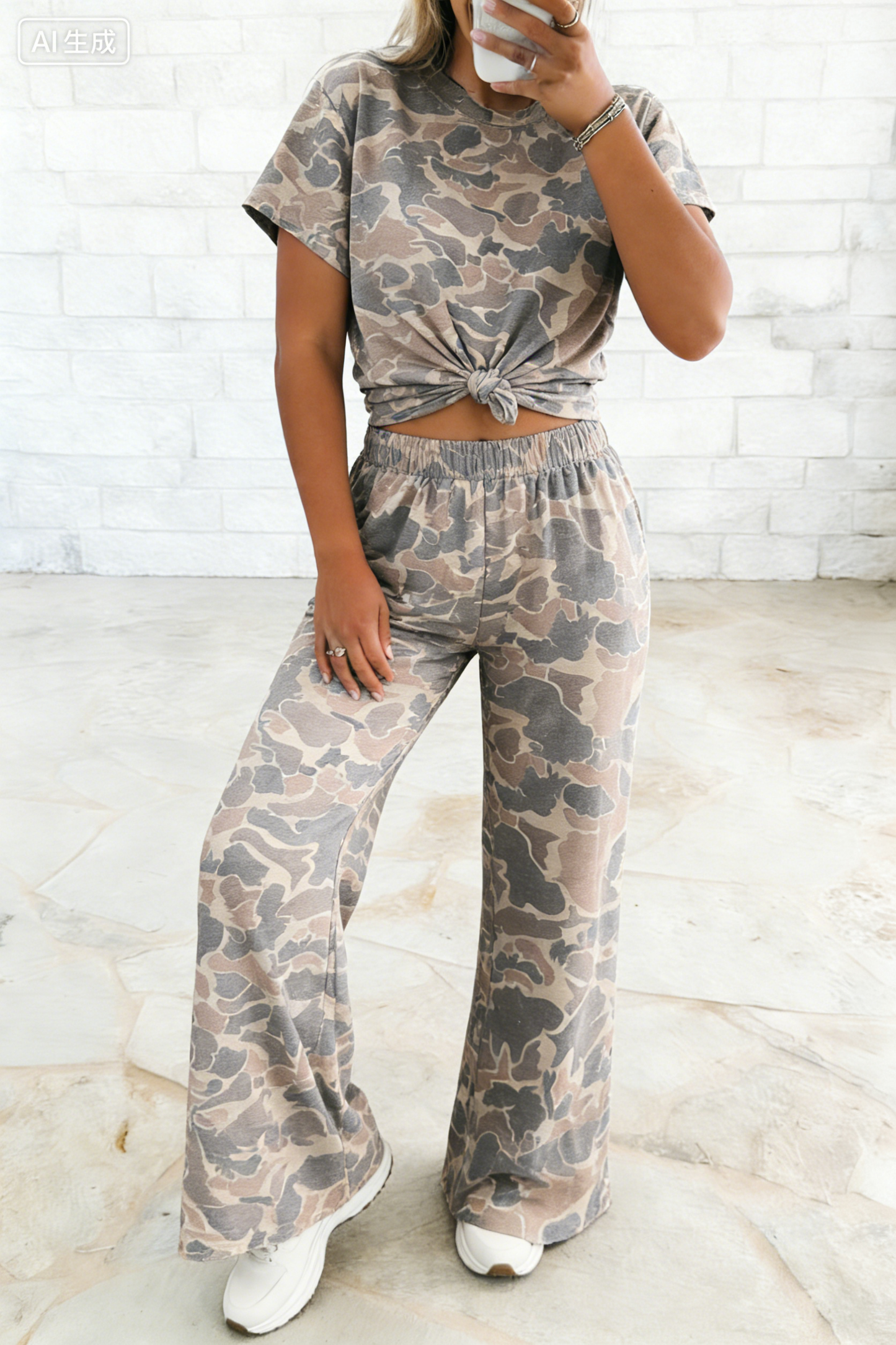 Full size Summer Camouflage Short Sleeve Tee and Pants Set