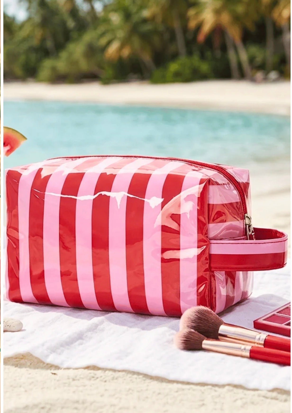 Viral stripped make up/pool bag