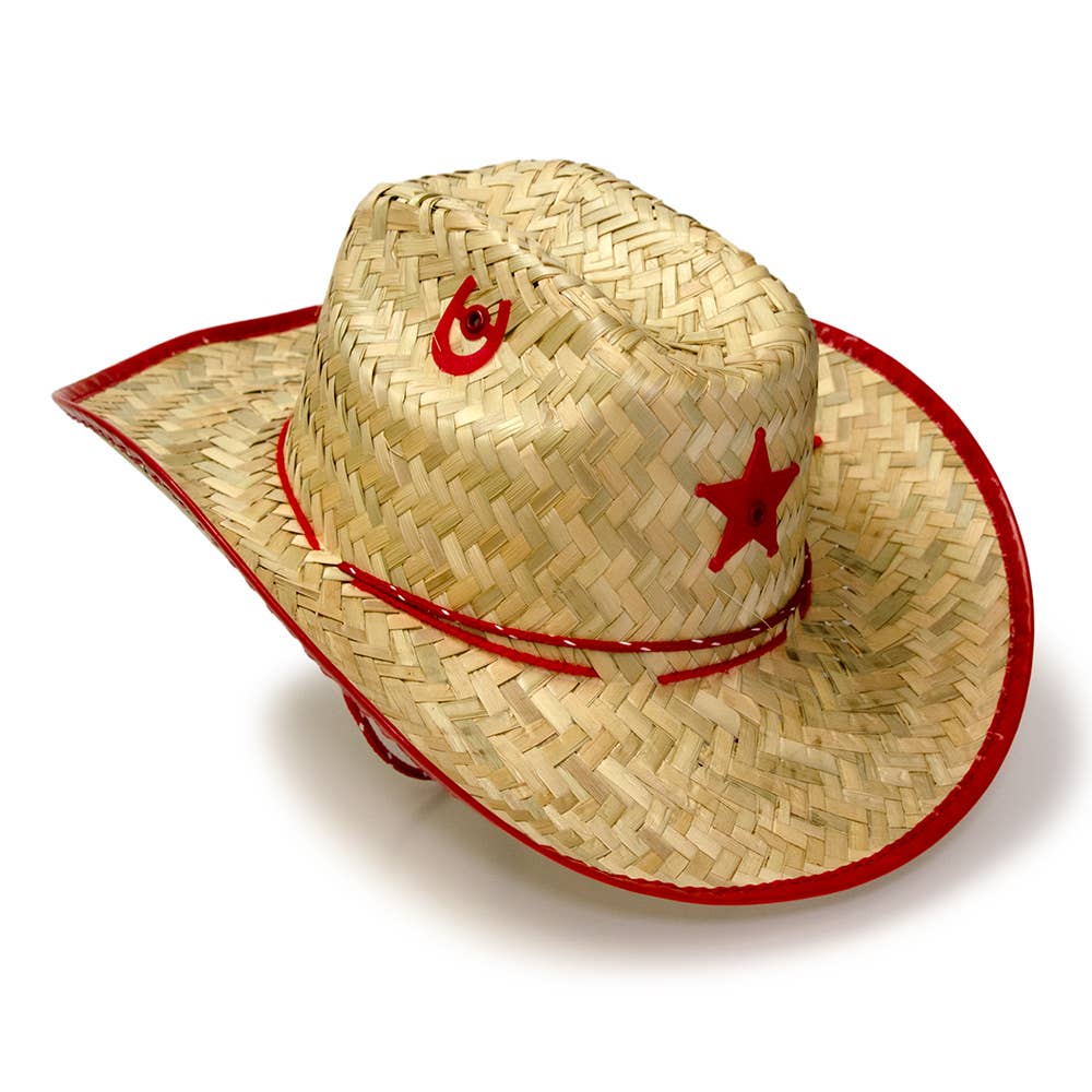Kid's Palm Straw Sheriff Hat with Red Trim