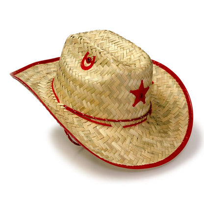 Kid's Palm Straw Sheriff Hat with Red Trim