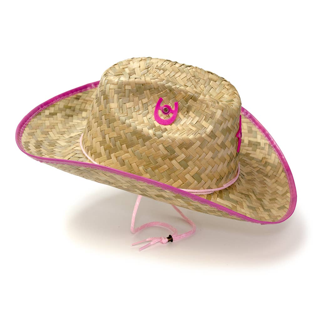 Kid's Palm Straw Sheriff Hat with Pink Trim