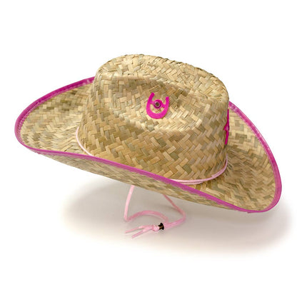 Kid's Palm Straw Sheriff Hat with Pink Trim