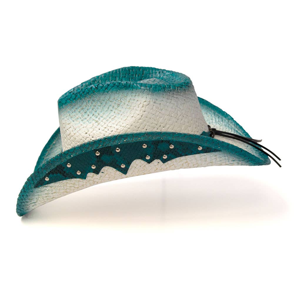 Straw Western Hat with Turquoise Trim & Concho Band