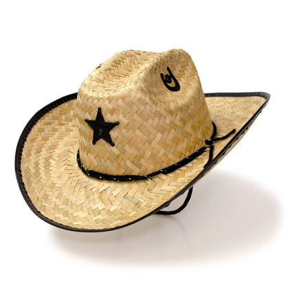 Kid's Palm Straw Sheriff Hat with Black Trim