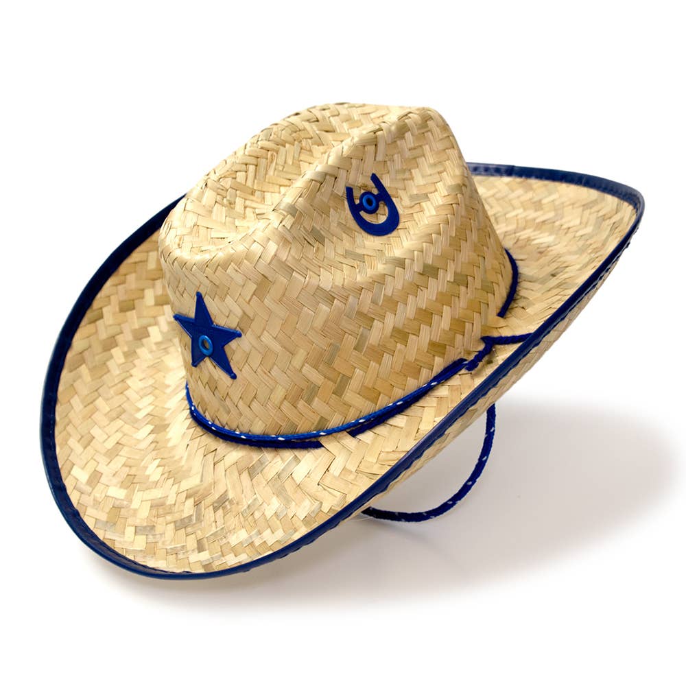 Kid's Palm Straw Sheriff Hat with Blue Trim