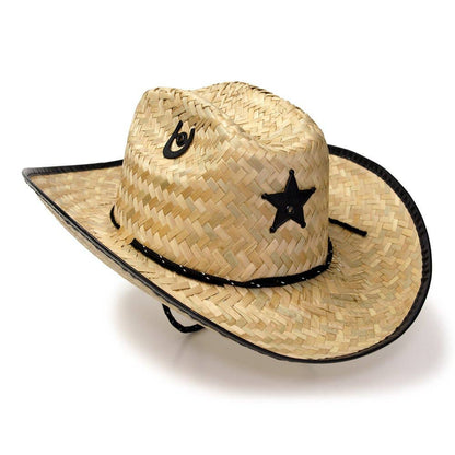 Kid's Palm Straw Sheriff Hat with Black Trim