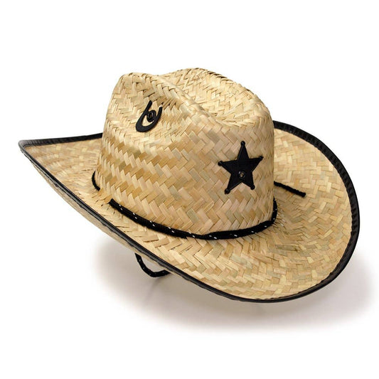 Kid's Palm Straw Sheriff Hat with Black Trim
