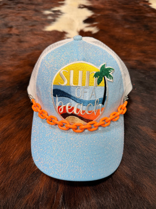 Sun of a Beach glitter trucker hat