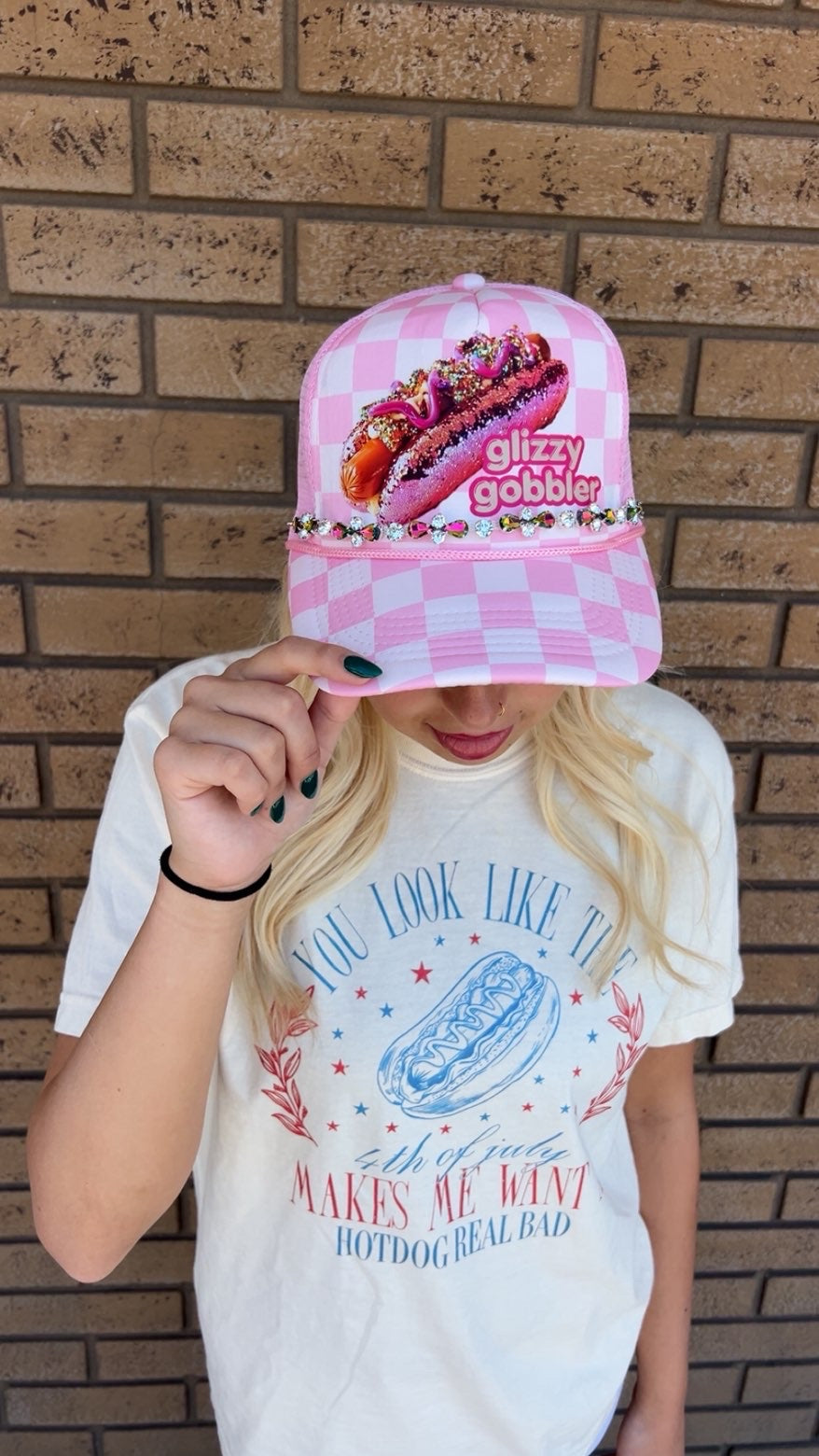 Glizzy GOBBLER checkered trucker hat w/ chain