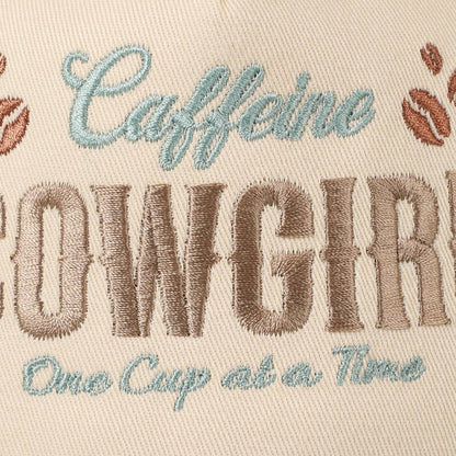 Caffeine Cowgirl One Cup At A Time Lettering Embroidery Cap