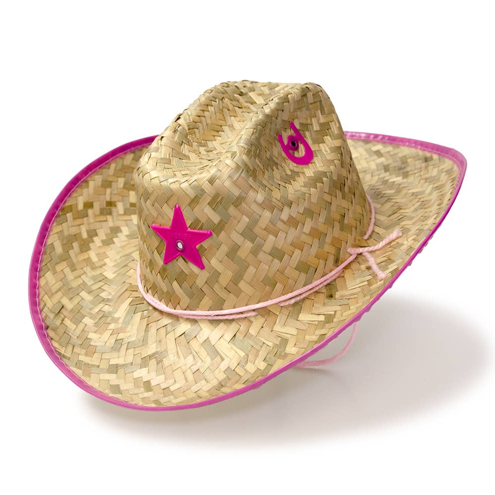 Kid's Palm Straw Sheriff Hat with Pink Trim