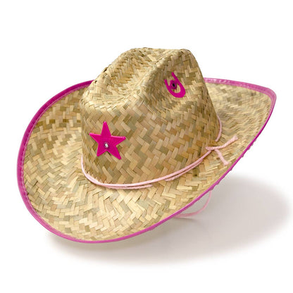 Kid's Palm Straw Sheriff Hat with Pink Trim