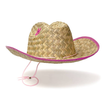 Kid's Palm Straw Sheriff Hat with Pink Trim