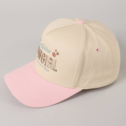 Caffeine Cowgirl One Cup At A Time Lettering Embroidery Cap