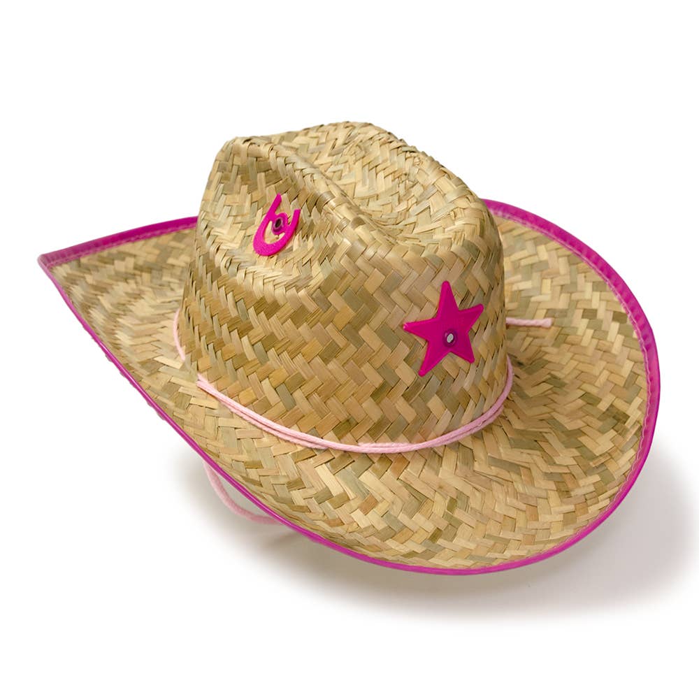 Kid's Palm Straw Sheriff Hat with Pink Trim