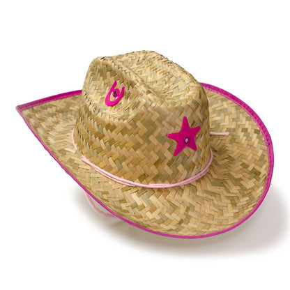 Kid's Palm Straw Sheriff Hat with Pink Trim