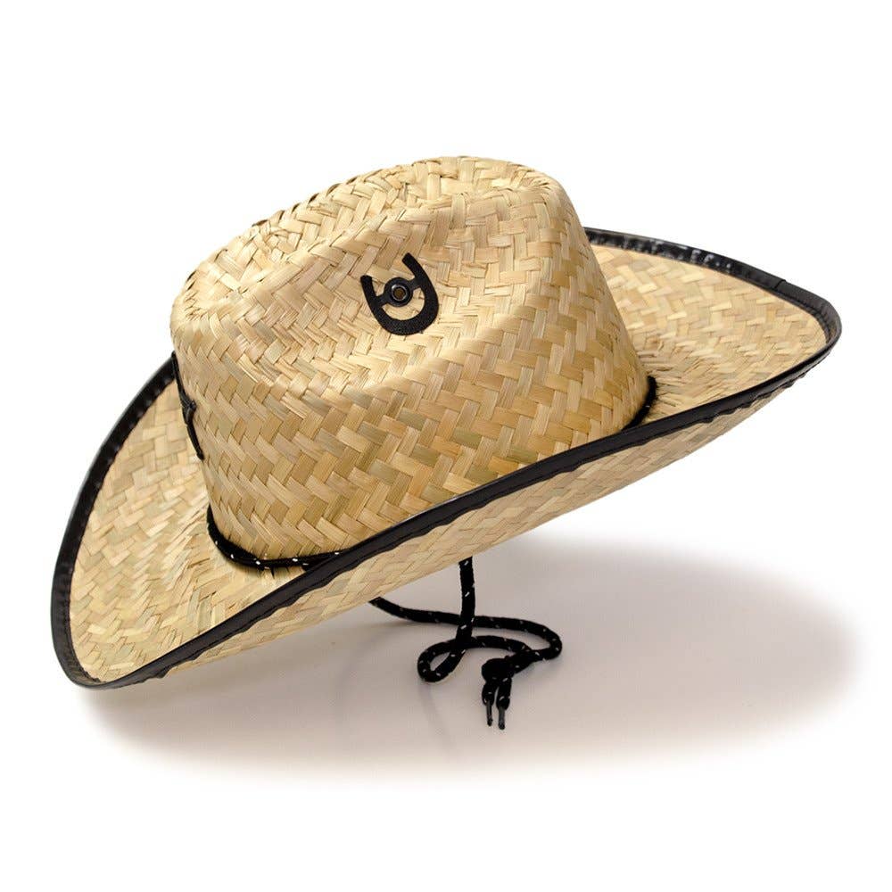 Kid's Palm Straw Sheriff Hat with Black Trim