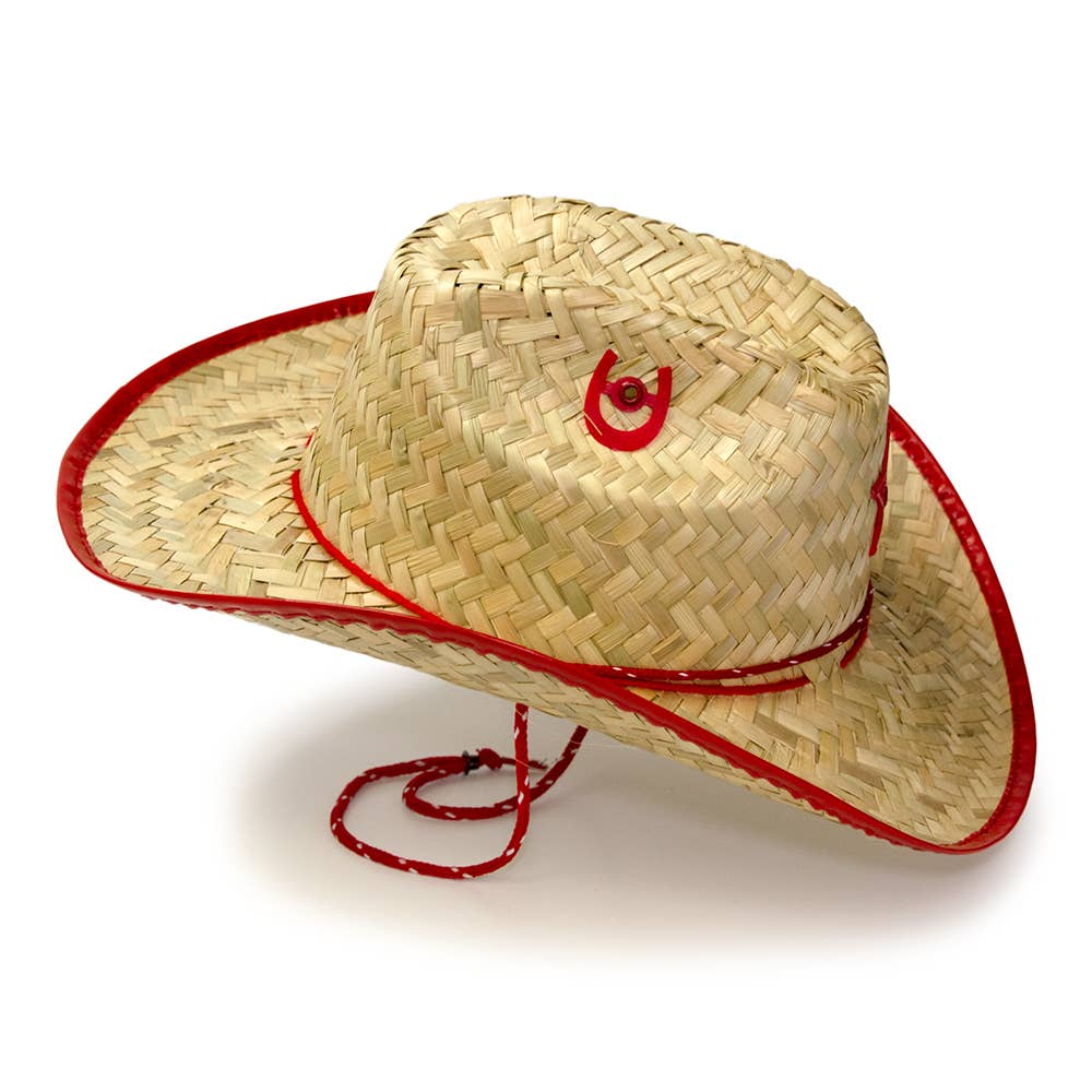 Kid's Palm Straw Sheriff Hat with Red Trim