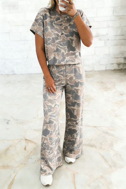 Full size Summer Camouflage Short Sleeve Tee and Pants Set